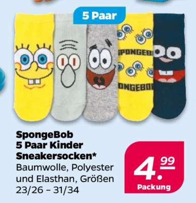 SpongeBob 5 Paar Kinder Sneakersocken