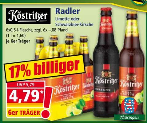 Köstritzer Radler Limette oder Schwarzbier-Kirsche