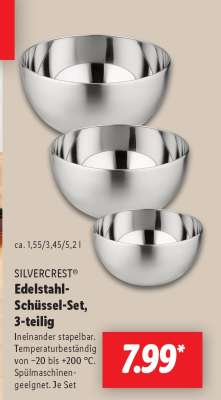 SILVERCREST® Edelstahl-Schüssel-Set, 3-teilig