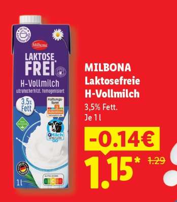 Milbona Laktosefreie H-Vollmilch