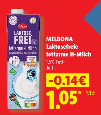 Milbona Laktosefreie fettarme H-Milch