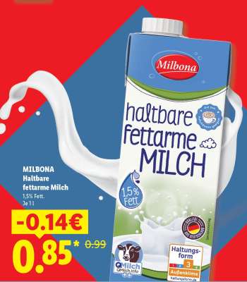Milbona Haltbare fettarme Milch