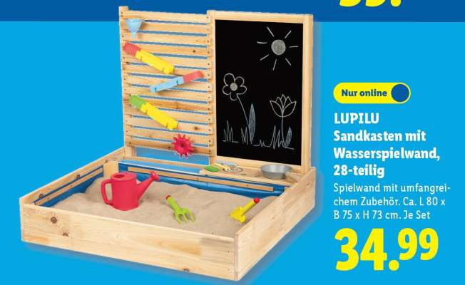 LUPILU Sandkasten mit Wasserspielwand, 28-teilig