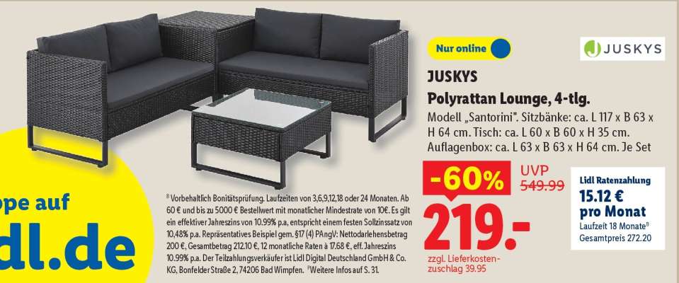 JUSKYS Polyrattan Lounge, 4-tlg.