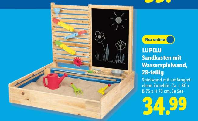 LUPILU Sandkasten mit Wasserspielwand, 28-teilig