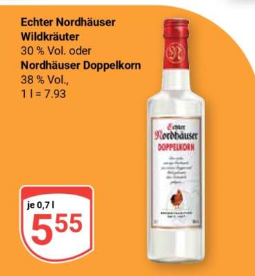 Echter Nordhäuser Wildkräuter 30 % Vol. oder Nordhäuser Doppelkorn 38 % Vol.