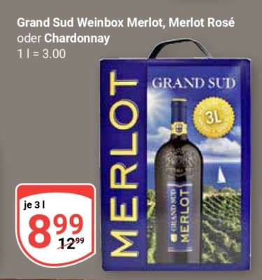 Grand Sud Weinbox Merlot, Merlot Rosé oder Chardonnay