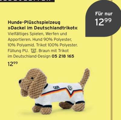 Hunde-Plüschspielzeug »Dackel im Deutschlandtrikot«
