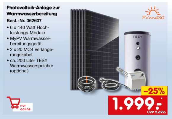 Photovoltaik-Anlage zur Warmwasserbereitung