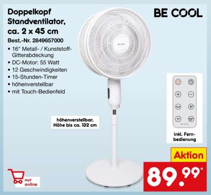 Doppelkopf Standventilator, ca. 2 x 45 cm