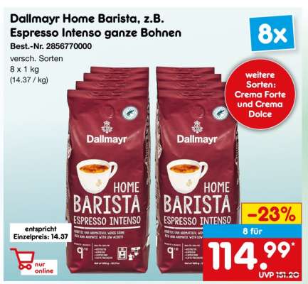 Dallmayr Home Barista, z.B. Espresso Intenso ganze Bohnen