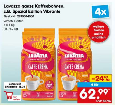 Lavazza ganze Kaffeebohnen, z.B. Spezial Edition Vibrante