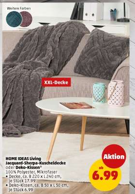HOME IDEAS Living Jacquard-Sherpa-Kuscheldecke oder Deko-Kissen