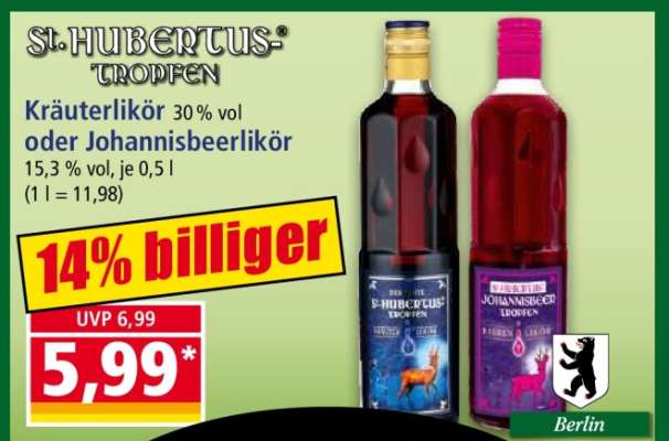 St. Hubertus-Tropfen Kräuterlikör oder Johannisbeerlikör