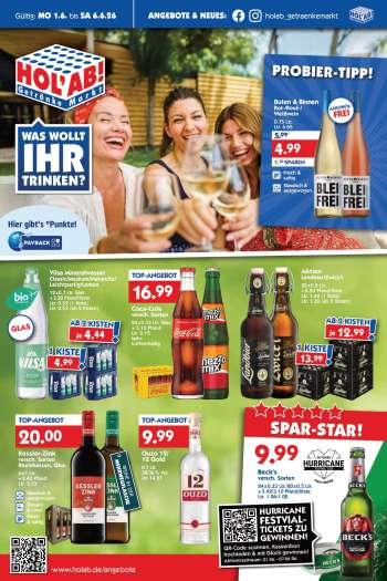 Prospekte Hol'ab! Getränkemarkt - 1.06.2026 - 6.06.2026.