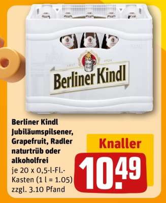 Berliner Kindl Jubiläumspilsener, Grapefruit, Radler naturtrüb oder alkoholfrei