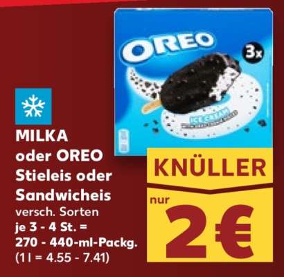 MILKA oder OREO Stieleis oder Sandwicheis