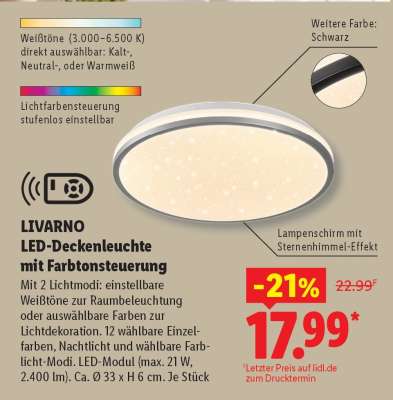 Livarno LED-Deckenleuchte mit Farbtonsteuerung