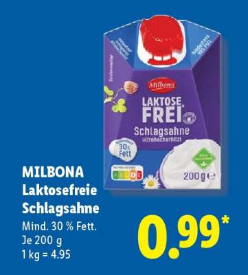 Milbona Laktosefreie Schlagsahne