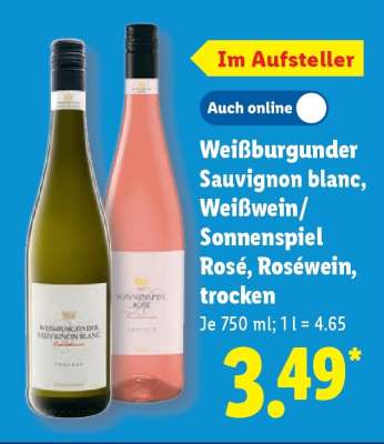 Weißburgunder Sauvignon blanc, Weißwein/ Sonnenspiel Rosé, Roséwein, trocken