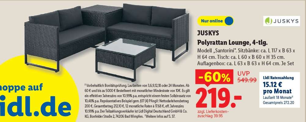 JUSKYS Polyrattan Lounge, 4-tlg.