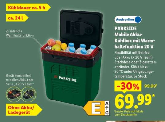 PARKSIDE Mobile Akku-Kühlbox mit Warmhaltefunktion 20 V