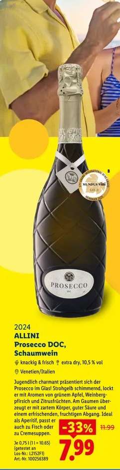ALLINI Prosecco DOC, Schaumwein