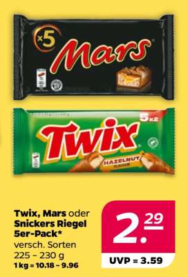Twix, Mars oder Snickers Riegel 5er-Pack