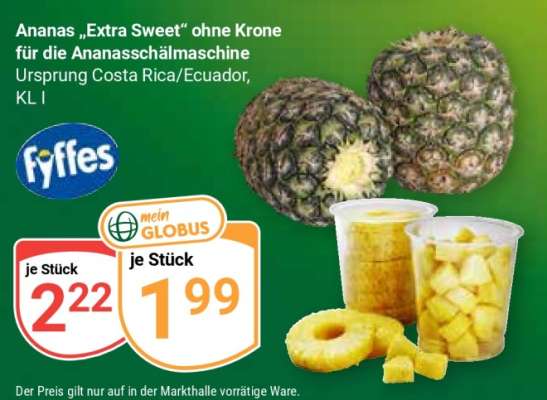 Ananas „Extra Sweet“ ohne Krone für die Ananasschälmaschine