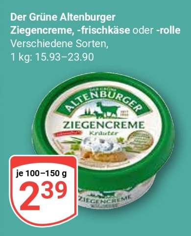 Der Grüne Altenburger Ziegencreme, -frischkäse oder -rolle
