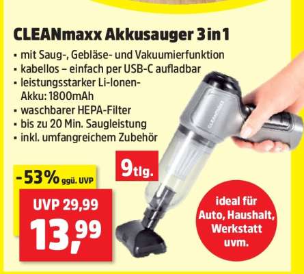 CLEANmaxx Akkusauger 3 in 1