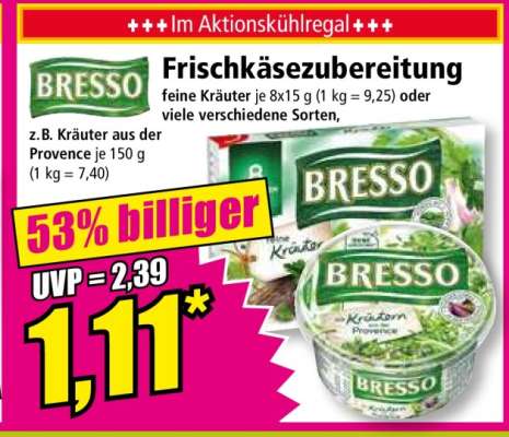 Bresso Frischkäsezubereitung