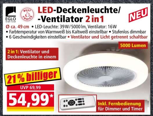 LED-Deckenleuchte/-Ventilator 2in1