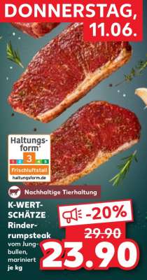 K-WERTSCHÄTZE Rinderrumpsteak vom Jungbullen, mariniert je kg