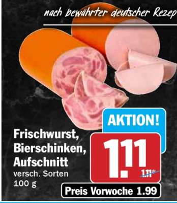 Frischwurst, Bierschinken, Aufschnitt