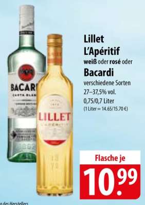 Lillet L’Apéritif oder Bacardi
