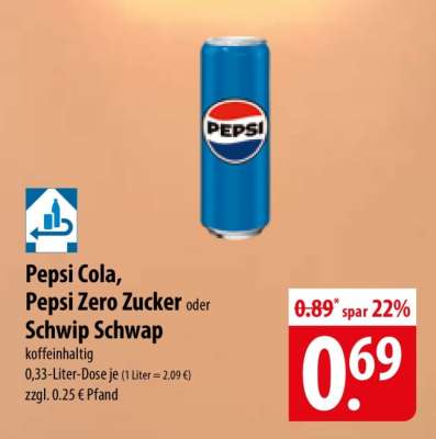 Pepsi Cola, Pepsi Zero Zucker oder Schwip Schwap