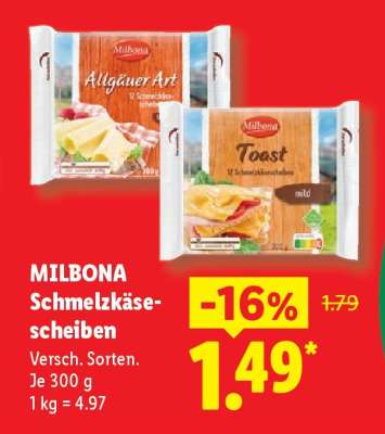 Milbona Schmelzkäsescheiben