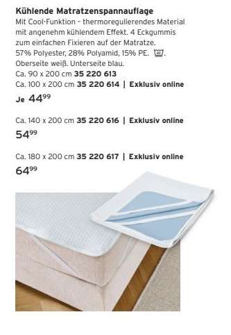 Kühlende Matratzenauflage