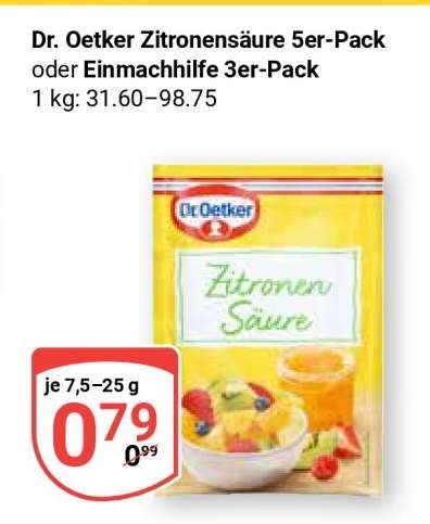 Dr. Oetker Zitronensäure 5er-Pack oder Einmachhilfe 3er-Pack