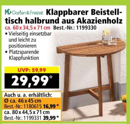 Klappbarer Beistelltisch halbrund aus Akazienholz