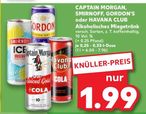 CAPTAIN MORGAN, SMIRNOFF, GORDON'S oder HAVANA CLUB