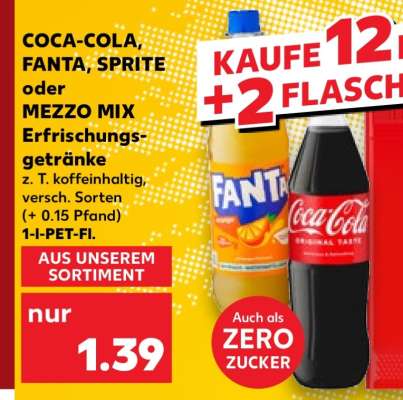 COCA-COLA, FANTA, SPRITE oder MEZZO MIX Erfrischungsgetränke