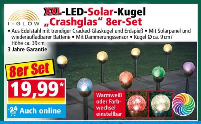 XXL-LED-Solar-Kugel „Crashglas“ 8er-Set