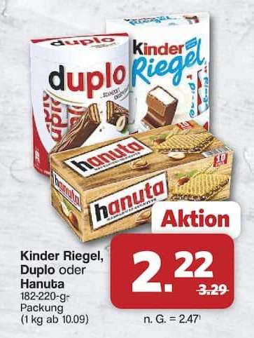 kinder Riegel, duplo oder hanuta