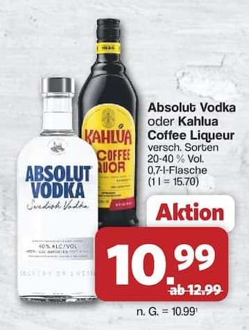 Absolut Vodka oder Kahlua Coffee Liqueur