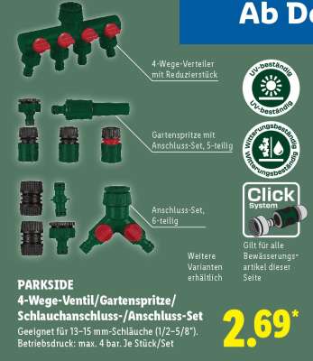 PARKSIDE 4-Wege-Ventil/Gartenspritze/Schlauchanschluss-/Anschluss-Set