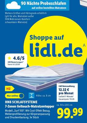 HN8 SCHLAFSYSTEME 7-Zonen Geltouch-Matratzentopper