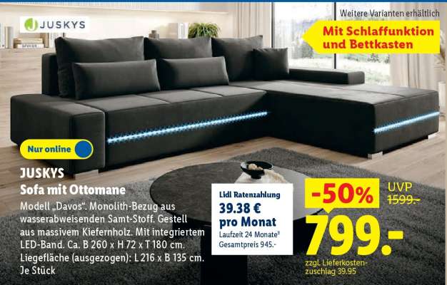 Juskys Sofa mit Ottomane