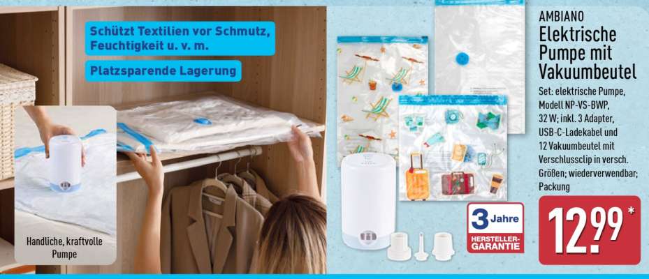 Elektrische Pumpe mit Vakuumbeutel